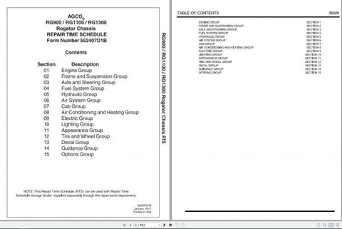 Enhance your maintenance efficiency with the AG CHEM RG900, RG1100, RG1300 Rogator Chassis Shop Repair Time Schedule Manual (552407D1B) in PDF format. This comprehensive guide provides detailed repair schedules and time estimates, ensuring that your equipment is serviced promptly and effectively. Perfect for technicians