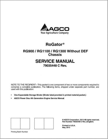 Enhance your maintenance capabilities with the AG CHEM RG900, RG1100, RG1300 Rogator Without DEF Chassis Shop Service Manual (Part No. 79035448C). This comprehensive PDF file provides detailed insights and step-by-step instructions for servicing