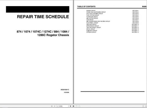 Enhance your maintenance efficiency with the AG CHEM SA 874, 1074(C) 1274C, 884, 1084, 1286C Rogator Chassis RTS Repair Time Manual (AG331634C) in PDF format. This comprehensive guide provides detailed repair procedures, troubleshooting tips
