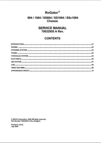 Enhance your maintenance capabilities with the AG CHEM SA 884, 1084, SS884, SS1084, SSC1084 Rogator Chassis Shop Service Manual (Part No. 79032955A). This comprehensive PDF file is an essential resource for technicians and operators