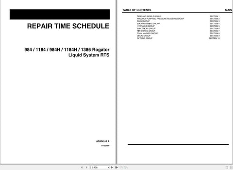 Enhance your maintenance efficiency with the AG CHEM SA 984(H) 1184(H) 1386 Rogator Liquid System RTS Shop Repair Time Manual (AG334913A) in PDF format. This comprehensive guide provides detailed instructions and troubleshooting tips specifically designed for the Rogator series, ensuring you can keep your equipment