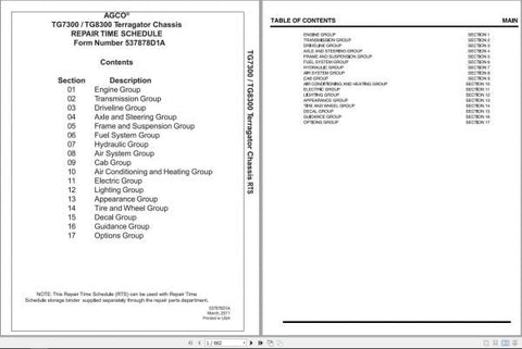 Enhance your maintenance efficiency with the AG CHEM TG7300 and TG8300 Terragator Chassis Shop Repair Time Schedule Manual (537878D1A) in PDF format. This comprehensive guide provides detailed repair schedules and time estimates, ensuring