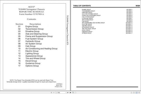 Enhance your maintenance efficiency with the AG CHEM TG8400B Terragator Chassis Shop Repair Time Schedule Manual (568642D1D) in PDF format. This comprehensive guide provides detailed repair schedules and procedures specifically designed