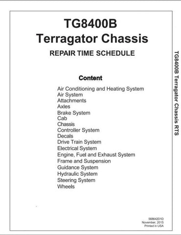 Enhance your maintenance efficiency with the AG CHEM TG8400B Terragator Chassis Shop Repair Time Schedule Manual (568642D1D) in PDF format. This comprehensive guide provides detailed repair schedules and procedures specifically designed for the TG8400B chassis, ensuring you have the right information at your fingertips