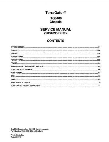 Enhance your maintenance capabilities with the AG CHEM TG8400 Terragator Chassis Shop Service Manual (79034095B) in PDF format. This comprehensive guide provides detailed insights into the chassis systems, ensuring you have the necessary information for efficient repairs and servicing. With clear diagrams and step-by-step instructions