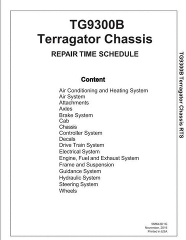 Enhance your maintenance efficiency with the AG CHEM TG9300B Terragator Chassis Shop Repair Time Schedule Manual (Part No. 568643D1G). This comprehensive PDF file provides detailed repair schedules and guidelines specifically designed for