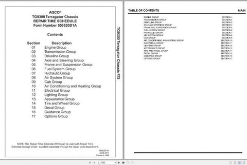Enhance your maintenance efficiency with the AG CHEM TG9300 Terragator Chassis Shop Repair Time Schedule Manual (556520D1A) in PDF format. This comprehensive guide