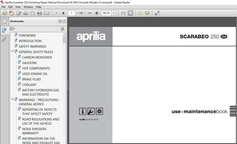 Unlock the full potential of your APRILIA SCARABEO 250 with our comprehensive Workshop Repair Manual in PDF format. This essential guide is designed for both novice and experienced mechanics, providing detailed instructions and diagrams to help you tackle any repair or maintenance task with confidence.