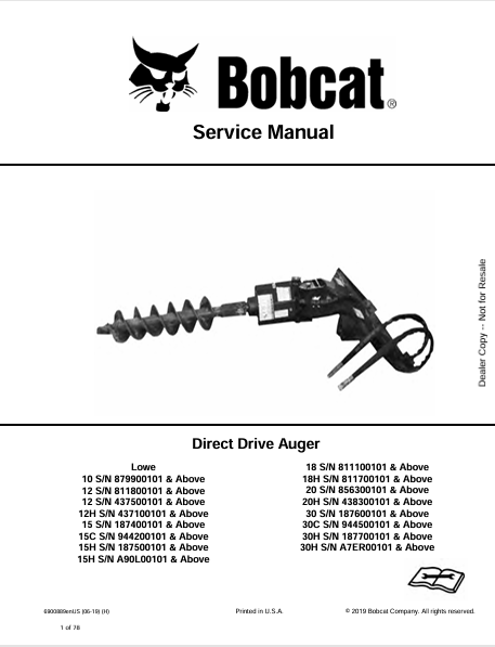 Discover the comprehensive service manual for BOBCAT augers 10 to 30H. Download the PDF for expert guidance on maintenance and operation.