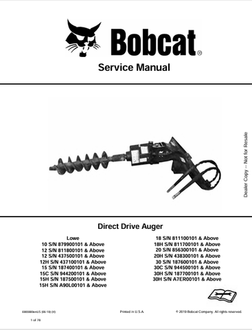Discover the comprehensive service manual for BOBCAT augers 10 to 30H. Download the PDF for expert guidance on maintenance and operation.