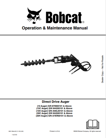 Discover the comprehensive operation and maintenance manual for BOBCAT augers, including models 10, 15C, 15H, 30C, and 30H. Download the PDF now.