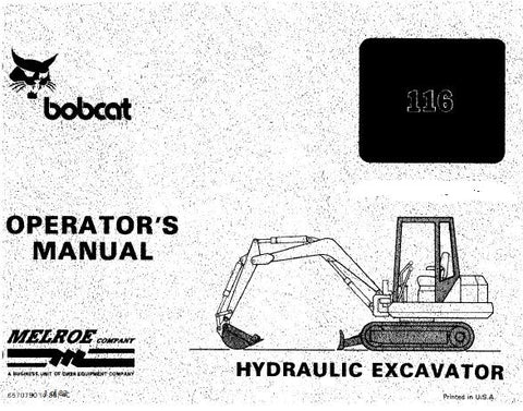 Discover the essential guide for your BOBCAT 116 Hydraulic Excavator with our comprehensive Operation & Maintenance Manual. This PDF file is designed to provide you with all the necessary information to operate your excavator safely and efficiently, ensuring optimal performance on every job site.
