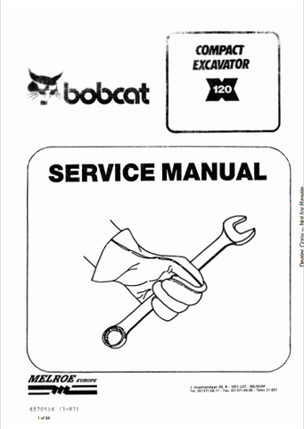  Discover the comprehensive service manual for the BOBCAT 120 Compact Excavator (6570516). Download the PDF for expert maintenance and repair guidance.