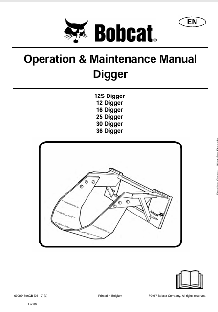 Discover the comprehensive operation and maintenance manual for BOBCAT diggers, including models 12, 16, 25, 30, and 36. Download the PDF now!