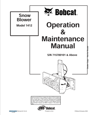  Discover the comprehensive BOBCAT 1412 Snow Blower Operation & Maintenance Manual (6901171) in PDF format. Ensure optimal performance and longevity today!