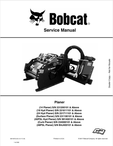 Discover the comprehensive service manual for BOBCAT planers, including 14, 18, 24, 40PSL, and 48PSL models. Download the PDF for expert guidance.