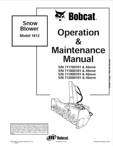 Discover the comprehensive BOBCAT 1812 Snow Blower Operation & Maintenance Manual (6901168) in PDF format. Ensure optimal performance and longevity of your equipment.