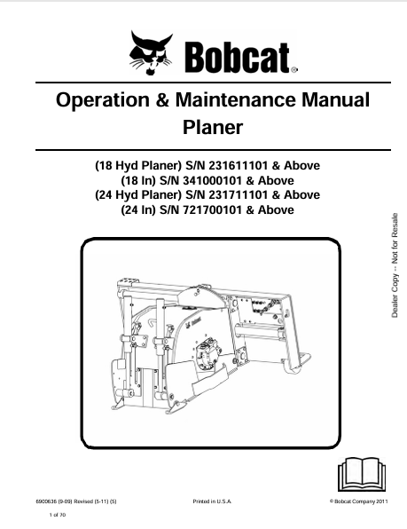 Discover the comprehensive operation and maintenance manual for the BOBCAT 18 and 24 Hyd Planers. Download the PDF file for essential guidelines and tips.