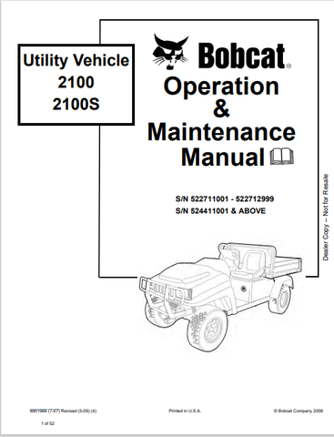Discover the comprehensive operation and maintenance manual for the BOBCAT 2100 and 2100S utility vehicles. Download the PDF for essential guidelines and tips.