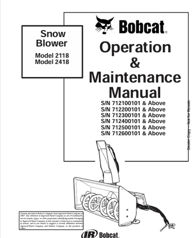 Discover the comprehensive BOBCAT 2118, 2418 Snow Blower Operation & Maintenance Manual (6901170) in PDF format. Ensure optimal performance and longevity.