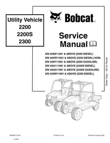  Enhance your maintenance routine with the BOBCAT 2200, 2200S, 2300 Utility Vehicle Service Manual (6904893). This comprehensive PDF file is your go-to resource for detailed service procedures, troubleshooting tips, and essential specifications tailored specifically for your utility vehicle. With easy navigation and clear illustrations, you can ensure optimal performance and longevity of your equipment. Invest in this manual today to keep your BOBCAT running smoothly and efficiently.