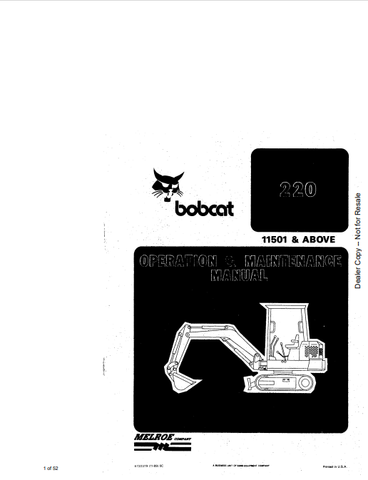 Discover the comprehensive BOBCAT 220 Operation & Maintenance Manual (6720376) in PDF format. Ensure optimal performance and longevity of your equipment.