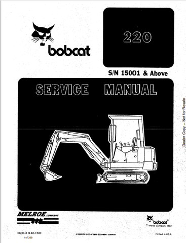 Access the BOBCAT 220 Service Manual (6722345) in PDF format. Get detailed maintenance and repair information to keep your equipment running smoothly.