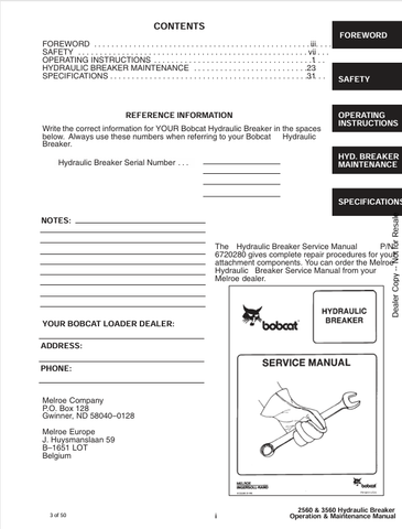 BOBCAT 2560, 3560 (6722591) OPERATION AND MAINTENANCE MANUAL PDF FILE