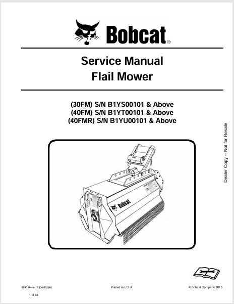 Discover the comprehensive service manual for BOBCAT 30FM, 40FM, and 40FMR flail mowers. Download the PDF file for expert maintenance and repair guidance.