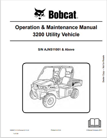  Discover the comprehensive BOBCAT 3200 Utility Vehicle Operation & Maintenance Manual (6989597) in PDF format. Essential for safe and efficient vehicle use.