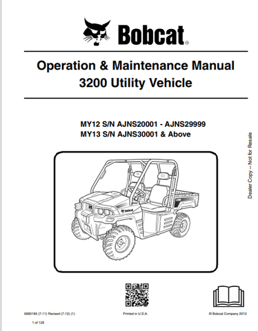 Discover the comprehensive BOBCAT 3200 Utility Vehicle Operation & Maintenance Manual (6990185) in PDF format. Essential for safe and efficient vehicle use.