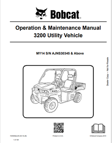 Discover the comprehensive BOBCAT 3200 Utility Vehicle Operation & Maintenance Manual (7245509) in PDF format. Essential for safe and efficient vehicle use.