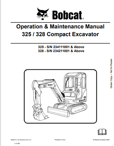 Discover the comprehensive operation and maintenance manual for BOBCAT 325/328 compact excavators. Download the PDF file for essential insights and guidelines.