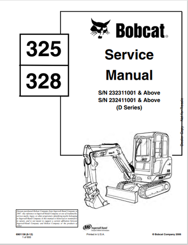 Discover the comprehensive service manual for BOBCAT 325 and 328 (6901138) in PDF format. Access essential maintenance and repair information today.