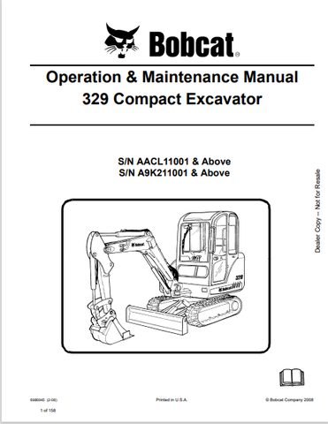  Discover the comprehensive operation and maintenance manual for the BOBCAT 329 Compact Excavator. Download the PDF file for essential insights and guidelines.