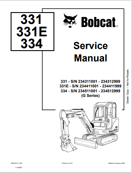 Access the comprehensive service manual for BOBCAT 331, 331E, and 334. Download the PDF file (6902743) for detailed maintenance and repair guidance.