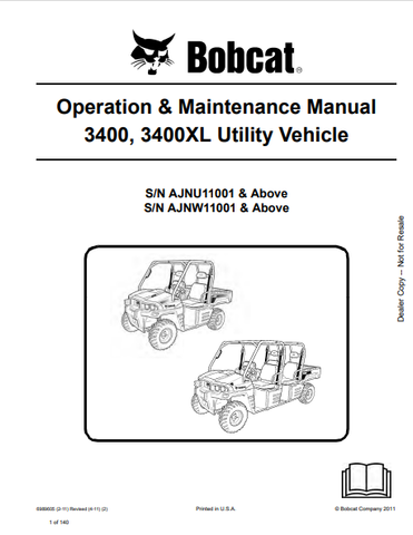Discover the comprehensive operation and maintenance manual for the BOBCAT 3400 and 3400XL utility vehicles. Download the PDF for essential guidance.