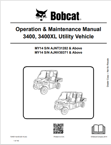  Discover the comprehensive operation and maintenance manual for the BOBCAT 3400 and 3400XL utility vehicles. Download the PDF for essential guidelines.