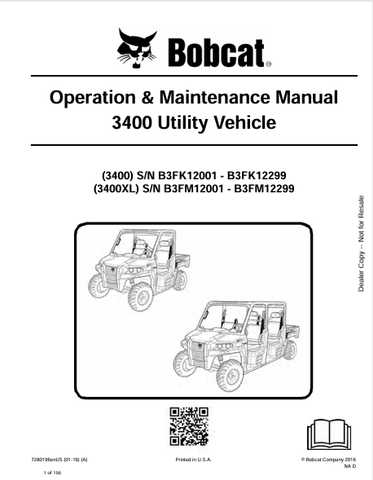 Discover the comprehensive operation and maintenance manual for the BOBCAT 3400 and 3400XL utility vehicles. Download the PDF for essential guidelines and tips.