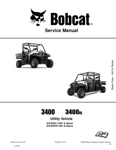 Enhance your maintenance capabilities with the BOBCAT 3400 and 3400XL Utility Vehicle Service Manual (7255691). This comprehensive PDF file provides detailed instructions, diagrams, and troubleshooting tips to keep your utility vehicle running smoothly. Whether you're a seasoned technician or a DIY enthusiast, this manual is an essential resource for ensuring optimal performance and longevity of your equipment. Download now to access expert guidance at your fingertips and maximize your vehicle's efficiency.