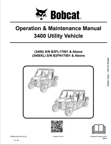 Discover the comprehensive BOBCAT 3400 Utility Vehicle Operation & Maintenance Manual (7309891) in PDF format. Essential for safe and efficient vehicle use.