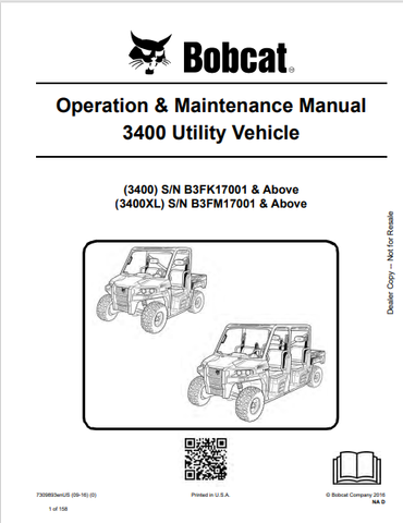 Discover the comprehensive BOBCAT 3400 Utility Vehicle Operation & Maintenance Manual (7309893) in PDF format. Essential for safe and efficient vehicle use.