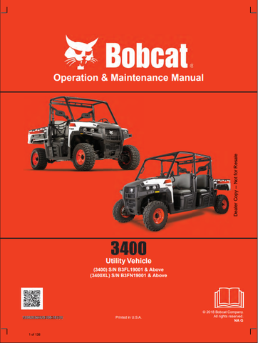  Discover the comprehensive BOBCAT 3400 Utility Vehicle Operation & Maintenance Manual (7358203) in PDF format. Essential for safe and efficient vehicle use.