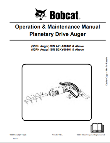 Discover the comprehensive operation and maintenance manual for BOBCAT 35PH and 50PH Augers. Download the PDF for essential guidelines and best practices.