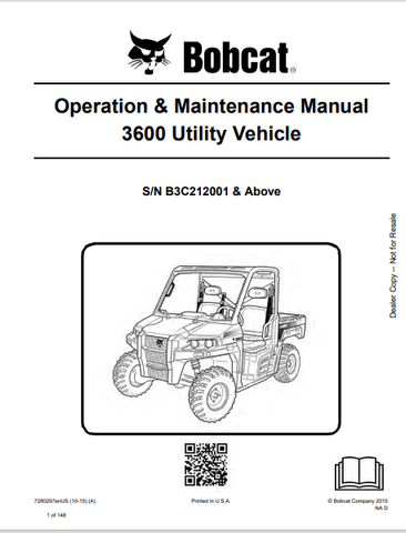 Discover the comprehensive BOBCAT 3600 Utility Vehicle Operation & Maintenance Manual (7280297) in PDF format. Essential for safe and efficient vehicle use.