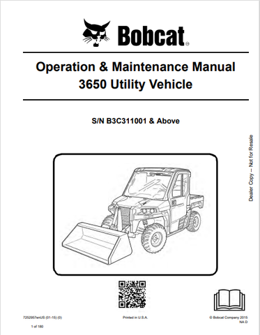 Discover the comprehensive BOBCAT 3650 Utility Vehicle Operation & Maintenance Manual (7252957) in PDF format. Essential for safe and efficient vehicle use.