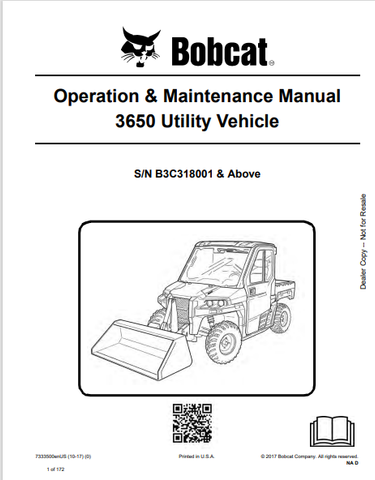 Discover the comprehensive BOBCAT 3650 Utility Vehicle Operation & Maintenance Manual (7333500) in PDF format. Essential for safe and efficient vehicle use.