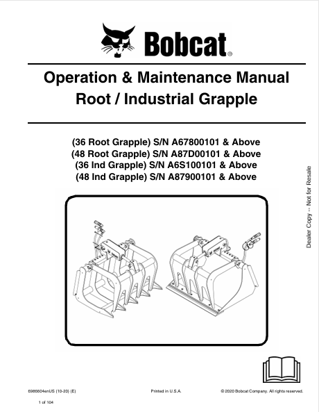 Discover the comprehensive operation and maintenance manual for BOBCAT 36 and 48 Root/Industrial Grapple. Download the PDF file for essential guidance.