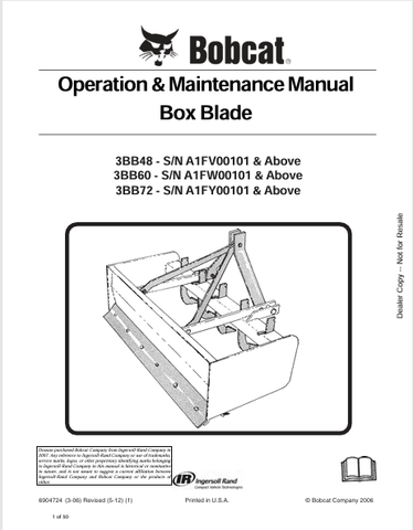 Discover the comprehensive operation and maintenance manual for BOBCAT 3BB48, 3BB60, and 3BB72 box blades. Download the PDF for essential guidance.
