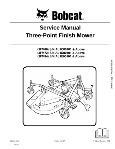 Discover the comprehensive service manual for BOBCAT 3FM60, 3FM72, and 3FM84 three-point finish mowers. Download the PDF for expert maintenance tips and guidance.